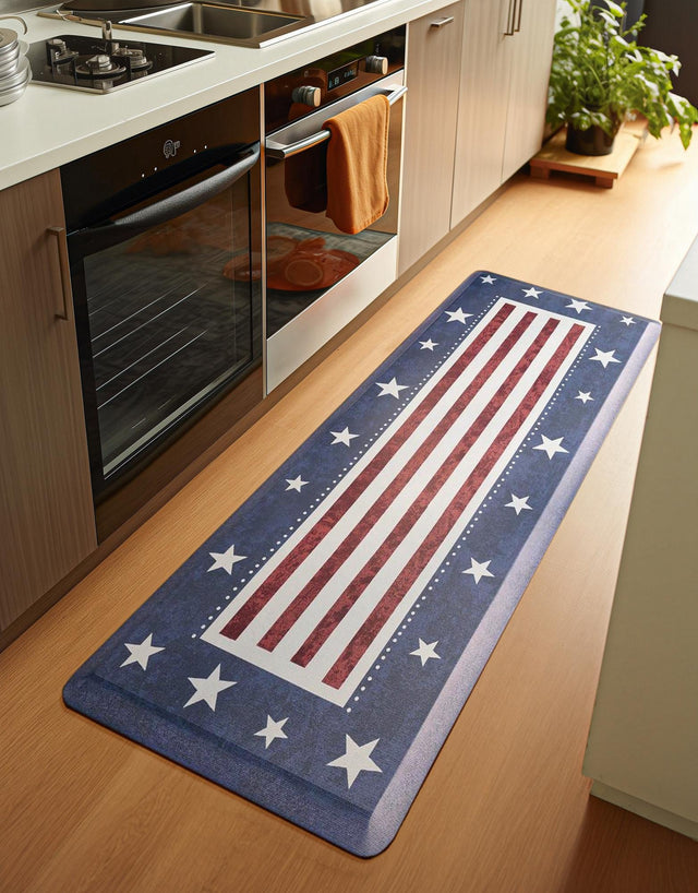 Seasonal Festive Anti-Fatigue Red and Blue 2' x 5' Comfort Standing Mat for Kitchen, Bath, Laundry Room, Office Colorful PVC Durable Non-Slip Water Resistant Spill Proof Rug Thick Rubber for Sale at Rug Engine
