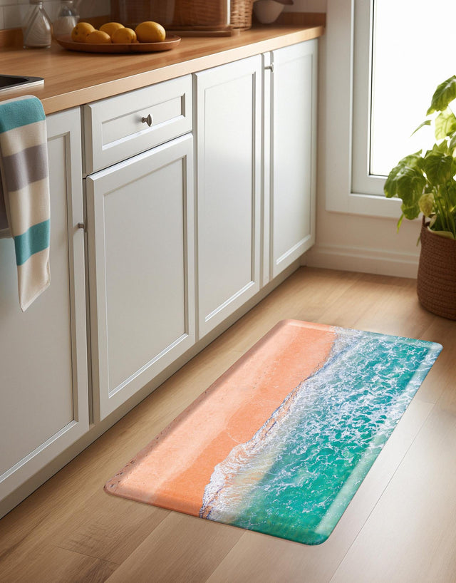 Seasonal Festive Anti-Fatigue Blue and Khaki 2' x 3' Comfort Standing Mat for Kitchen, Bath, Laundry Room, Office Colorful PVC Durable Non-Slip Water Resistant Spill Proof Rug Thick Rubber for Sale at Rug Engine