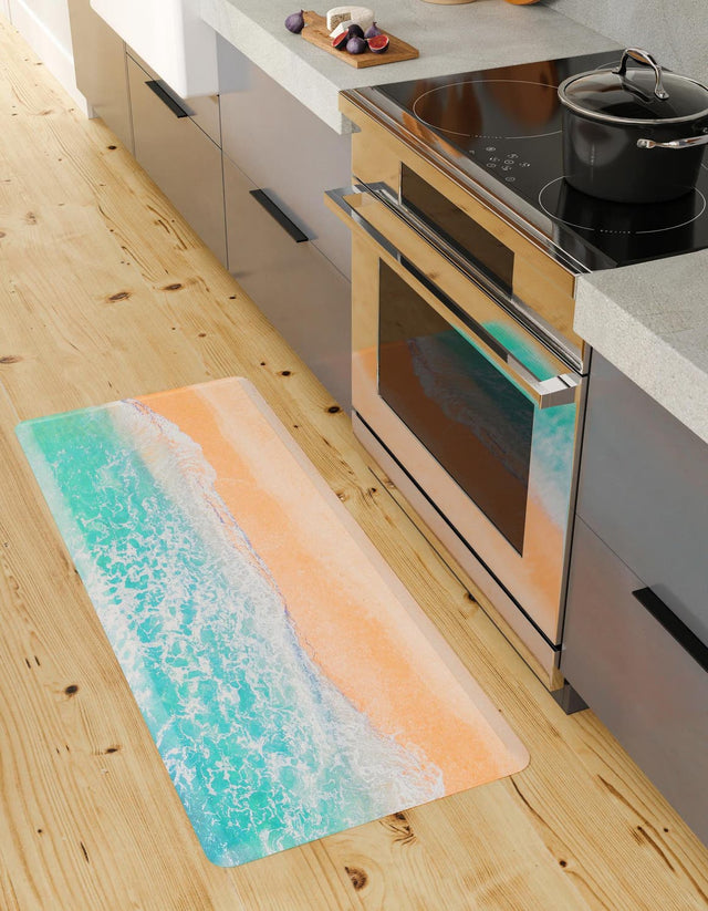 Seasonal Festive Anti-Fatigue Blue and Khaki 2' x 5' Comfort Standing Mat for Kitchen, Bath, Laundry Room, Office Colorful PVC Durable Non-Slip Water Resistant Spill Proof Rug Thick Rubber for Sale at Rug Engine