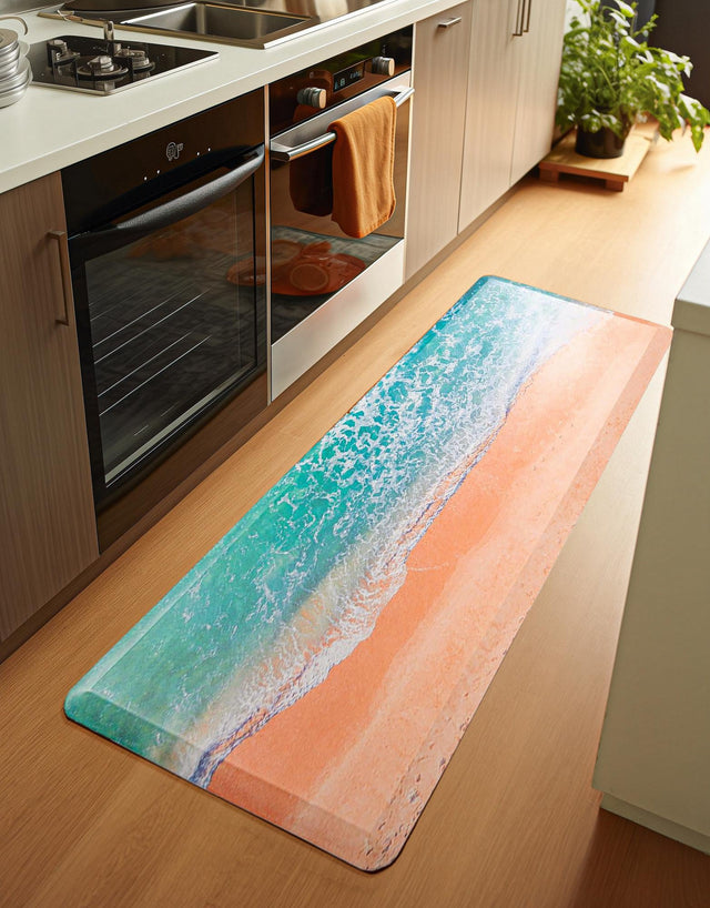 Seasonal Festive Anti-Fatigue Blue and Khaki 2' x 5' Comfort Standing Mat for Kitchen, Bath, Laundry Room, Office Colorful PVC Durable Non-Slip Water Resistant Spill Proof Rug Thick Rubber for Sale at Rug Engine