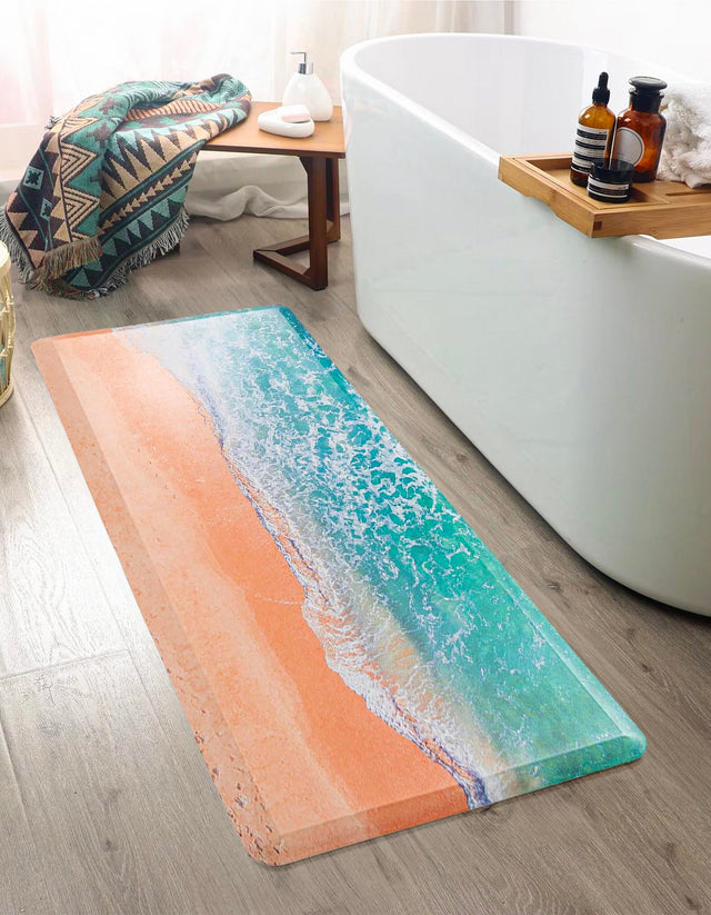 Seasonal Festive Anti-Fatigue Blue and Khaki 2' x 3' Comfort Standing Mat for Kitchen, Bath, Laundry Room, Office Colorful PVC Durable Non-Slip Water Resistant Spill Proof Rug Thick Rubber for Sale at Rug Engine
