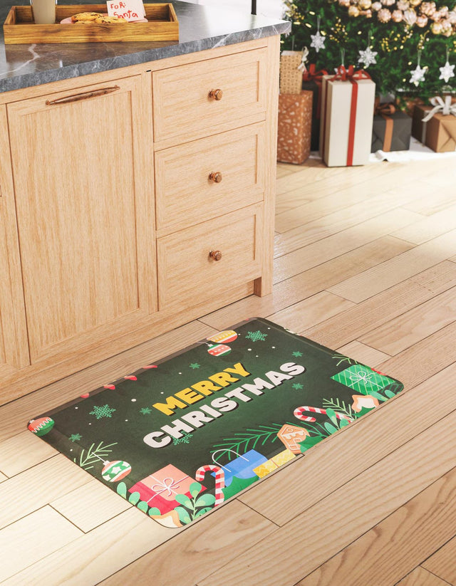 Seasonal Festive Anti-Fatigue Green 2' x 3' Comfort Standing Mat for Kitchen, Bath, Laundry Room, Office Colorful PVC Durable Non-Slip Water Resistant Spill Proof Rug Thick Rubber for Sale at Rug Engine