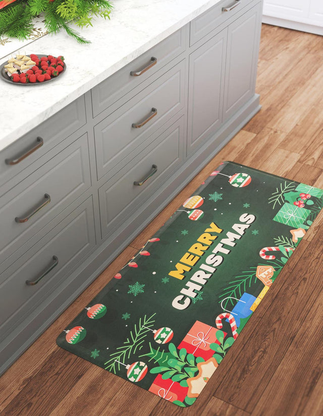 Seasonal Festive Anti-Fatigue Green 2' x 5' Comfort Standing Mat for Kitchen, Bath, Laundry Room, Office Colorful PVC Durable Non-Slip Water Resistant Spill Proof Rug Thick Rubber for Sale at Rug Engine
