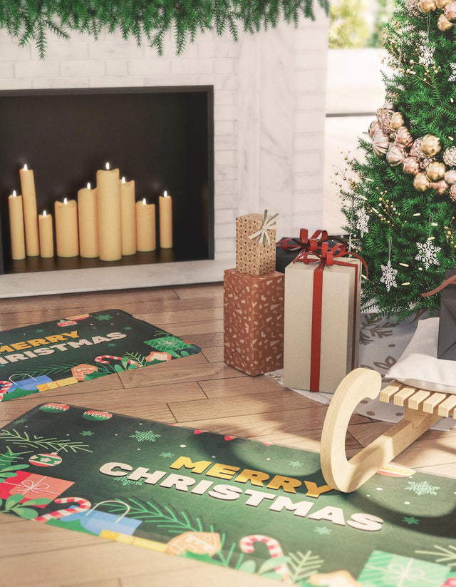 Seasonal Festive Anti-Fatigue Green 2' x 5' Comfort Standing Mat for Kitchen, Bath, Laundry Room, Office Colorful PVC Durable Non-Slip Water Resistant Spill Proof Rug Thick Rubber for Sale at Rug Engine