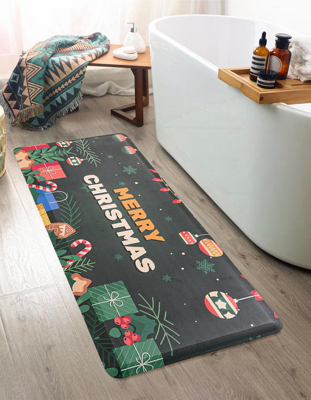 Seasonal Festive Anti-Fatigue Green 2' x 5' Comfort Standing Mat for Kitchen, Bath, Laundry Room, Office Colorful PVC Durable Non-Slip Water Resistant Spill Proof Rug Thick Rubber for Sale at Rug Engine