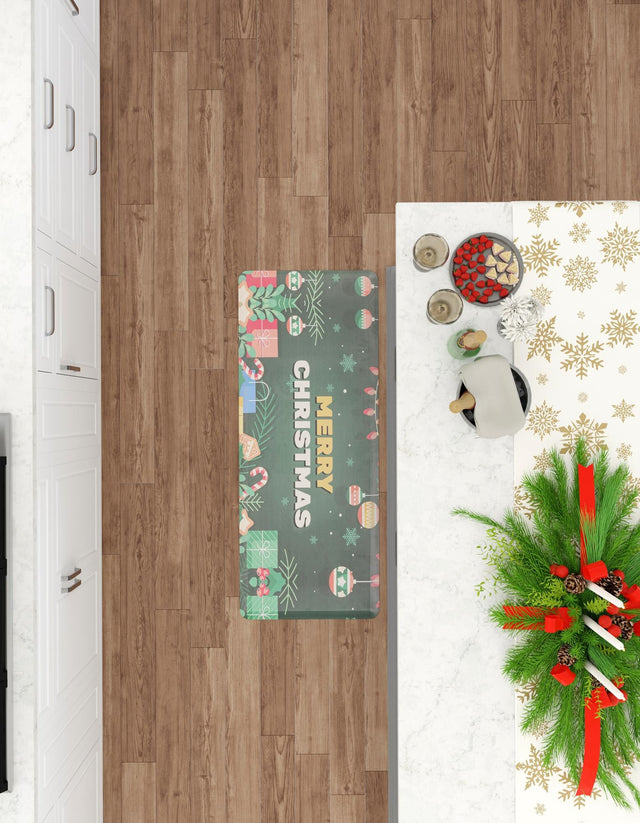 Seasonal Festive Anti-Fatigue Green 2' x 5' Comfort Standing Mat for Kitchen, Bath, Laundry Room, Office Colorful PVC Durable Non-Slip Water Resistant Spill Proof Rug Thick Rubber for Sale at Rug Engine