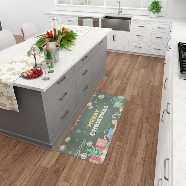 Seasonal Festive Anti-Fatigue Green 2' x 5' Comfort Standing Mat for Kitchen, Bath, Laundry Room, Office Colorful PVC Durable Non-Slip Water Resistant Spill Proof Rug Thick Rubber for Sale at Rug Engine