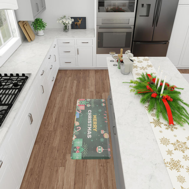 Seasonal Festive Anti-Fatigue Green 2' x 5' Comfort Standing Mat for Kitchen, Bath, Laundry Room, Office Colorful PVC Durable Non-Slip Water Resistant Spill Proof Rug Thick Rubber for Sale at Rug Engine