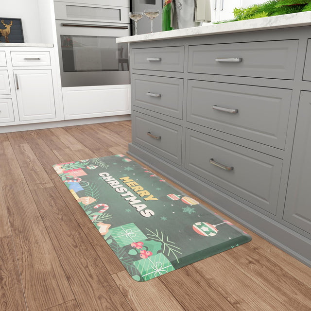 Seasonal Festive Anti-Fatigue Green 2' x 5' Comfort Standing Mat for Kitchen, Bath, Laundry Room, Office Colorful PVC Durable Non-Slip Water Resistant Spill Proof Rug Thick Rubber for Sale at Rug Engine