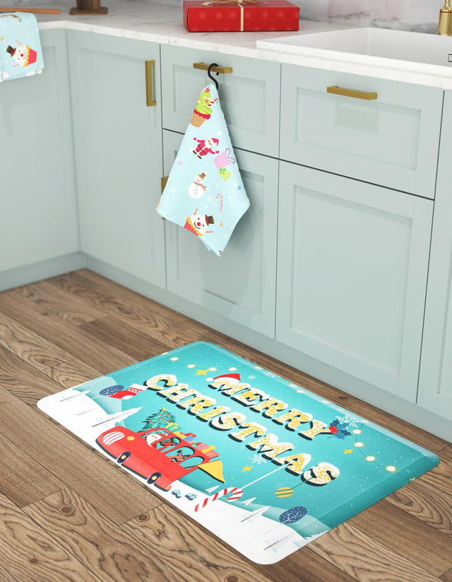 Seasonal Festive Anti-Fatigue Blue 2' x 3' Comfort Standing Mat for Kitchen, Bath, Laundry Room, Office Colorful PVC Durable Non-Slip Water Resistant Spill Proof Rug Thick Rubber for Sale at Rug Engine