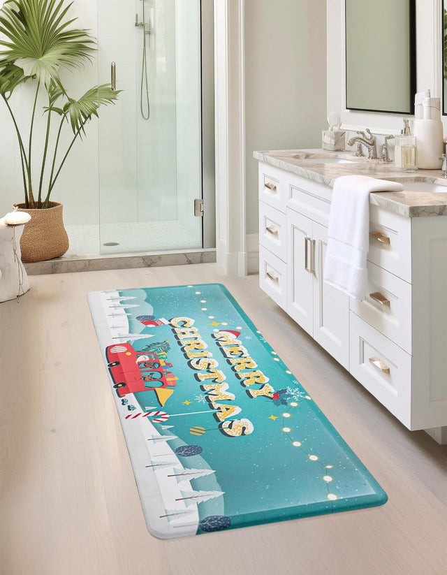Seasonal Festive Anti-Fatigue Blue 2' x 3' Comfort Standing Mat for Kitchen, Bath, Laundry Room, Office Colorful PVC Durable Non-Slip Water Resistant Spill Proof Rug Thick Rubber for Sale at Rug Engine