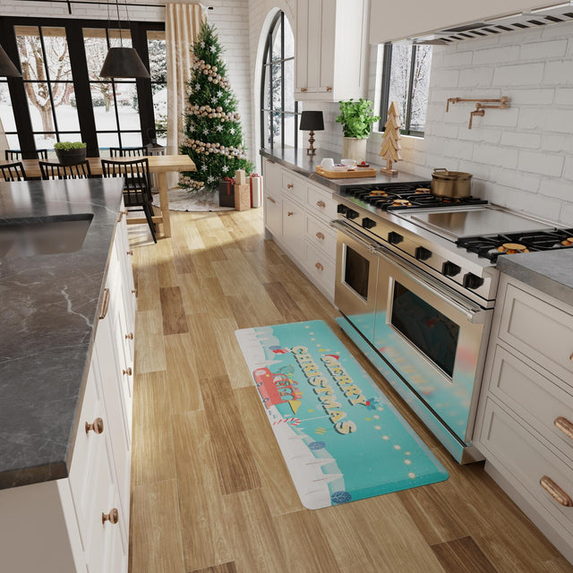 Seasonal Festive Anti-Fatigue Blue 2' x 5' Comfort Standing Mat for Kitchen, Bath, Laundry Room, Office Colorful PVC Durable Non-Slip Water Resistant Spill Proof Rug Thick Rubber for Sale at Rug Engine