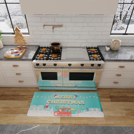 Seasonal Festive Anti-Fatigue Blue 2' x 5' Comfort Standing Mat  for Kitchen, Bath, Laundry Room, Office Colorful PVC Durable Non-Slip Water Resistant Spill Proof Rug Thick Rubber for Sale at Rug Engine