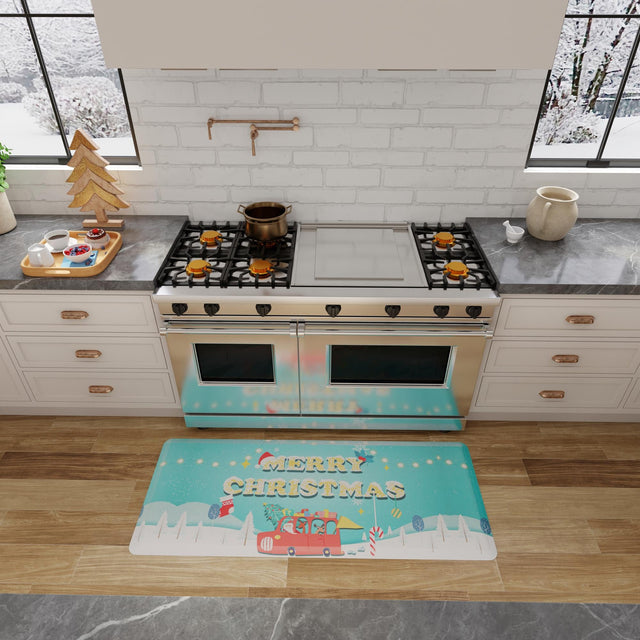 Seasonal Festive Anti-Fatigue Blue 2' x 5' Comfort Standing Mat for Kitchen, Bath, Laundry Room, Office Colorful PVC Durable Non-Slip Water Resistant Spill Proof Rug Thick Rubber for Sale at Rug Engine