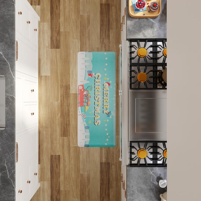 Seasonal Festive Anti-Fatigue Blue 2' x 5' Comfort Standing Mat for Kitchen, Bath, Laundry Room, Office Colorful PVC Durable Non-Slip Water Resistant Spill Proof Rug Thick Rubber for Sale at Rug Engine