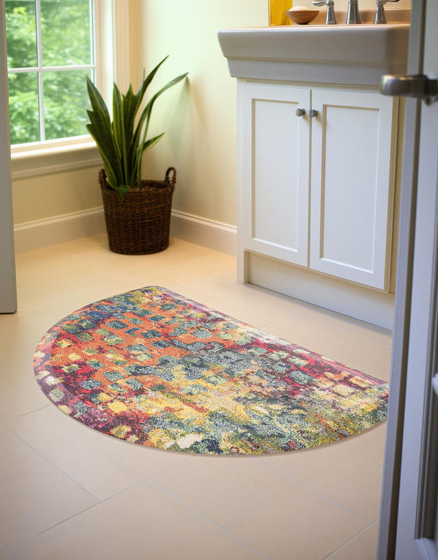Anti-Fatigue Multicolor 2' x 3' Comfort Standing Mat Hearth Half-Round Semicircle Area Rug for Kitchen, Bath, Laundry Room, Office Colorful PVC Durable Non-Slip Water Resistant Spill Proof Rug Thick Rubber for Sale at Rug Engine