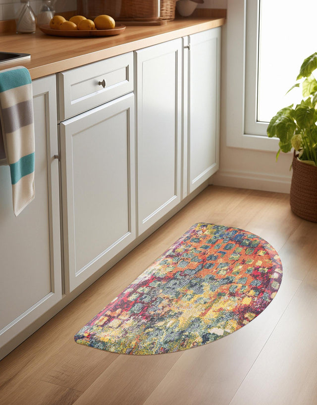 Anti-Fatigue Multicolor 2' x 3' Comfort Standing Mat Hearth Half-Round Semicircle Area Rug for Kitchen, Bath, Laundry Room, Office Colorful PVC Durable Non-Slip Water Resistant Spill Proof Rug Thick Rubber for Sale at Rug Engine