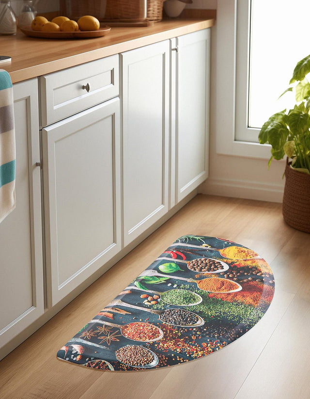 Anti-Fatigue Multicolor 2' x 3' Comfort Standing Mat Hearth Half-Round Semicircle Area Rug for Kitchen, Bath, Laundry Room, Office Colorful PVC Durable Non-Slip Water Resistant Spill Proof Rug Thick Rubber for Sale at Rug Engine