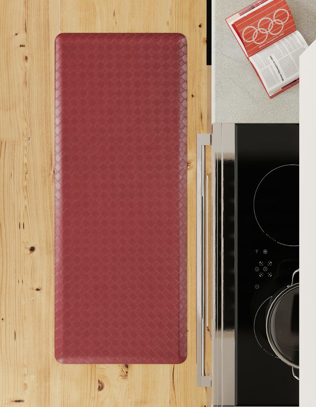 Anti-Fatigue Burgundy Red 2' x 5' Comfort Standing Mat for Kitchen, Bath, Laundry Room, Office Colorful PVC Durable Non-Slip Water Resistant Spill Proof Rug Thick Rubber for Sale at Rug Engine
