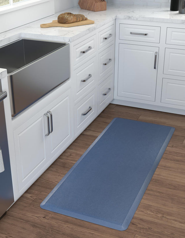 Anti-Fatigue Navy Blue 2' x 5' Comfort Standing Mat for Kitchen, Bath, Laundry Room, Office Colorful PVC Durable Non-Slip Water Resistant Spill Proof Rug Thick Rubber for Sale at Rug Engine