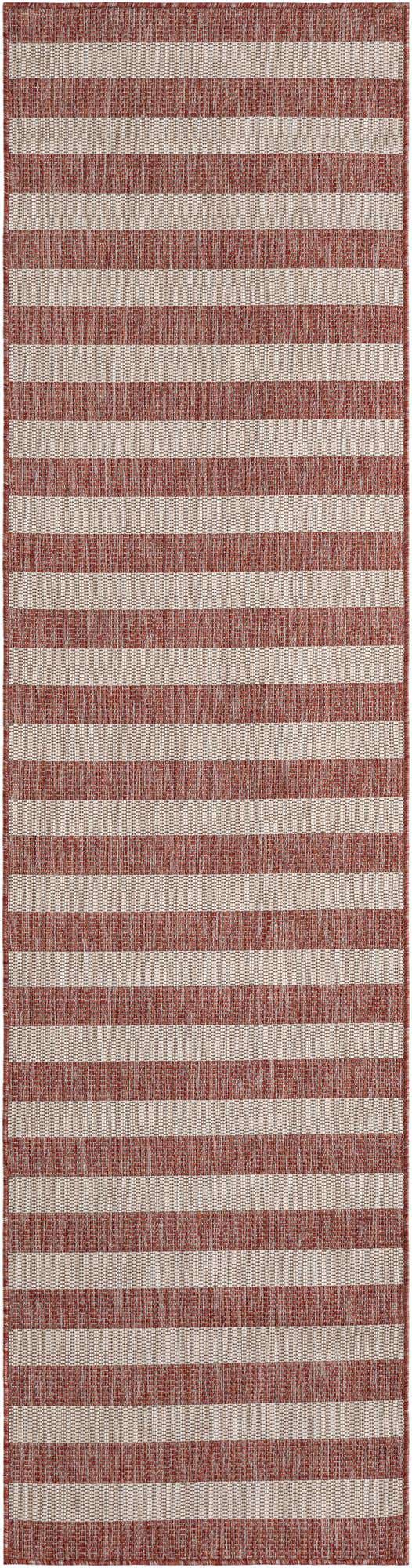 Rust Red 2' 7 x 10' Outdoor Striped Runner Area Rug Weather Resistant for Patio, Deck, Terrace, Balcony, Porch Geometric Pattern Waterproof Carpet for Sale at Rug Engine