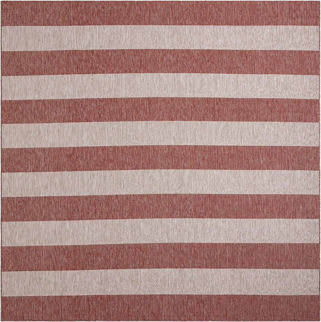 Rust Red 10' x 10' Outdoor Striped Square Area Rug Weather Resistant for Patio, Deck, Terrace, Balcony, Porch Geometric Pattern Waterproof Carpet for Sale at Rug Engine