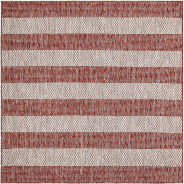 Rust Red 5' 3 x 5' 3 Outdoor Striped Square Area Rug Weather Resistant for Patio, Deck, Terrace, Balcony, Porch Geometric Pattern Waterproof Carpet for Sale at Rug Engine