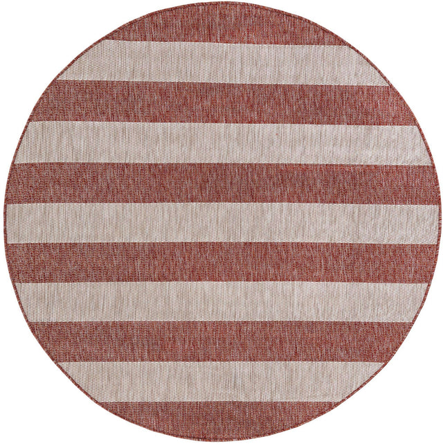 Rust Red 6' 1 x 6' 1 Outdoor Striped Round Area Rug Weather Resistant for Patio, Deck, Terrace, Balcony, Porch Geometric Pattern Waterproof Carpet for Sale at Rug Engine