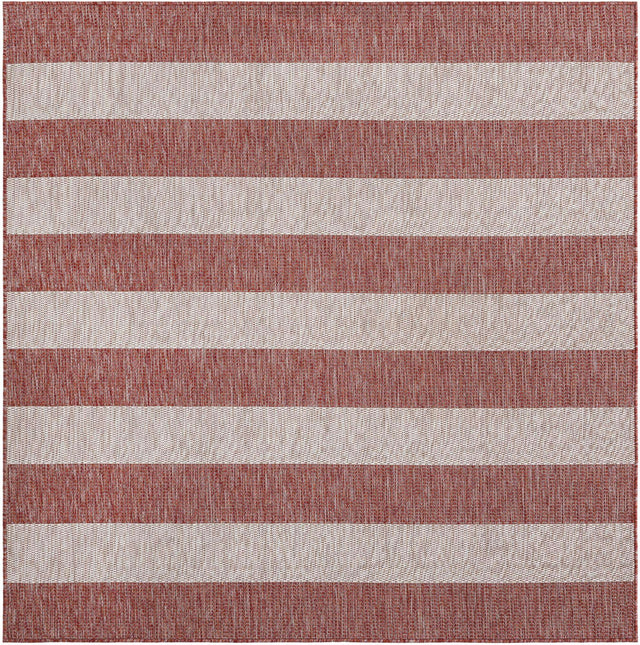 Rust Red 6' 1 x 6' 1 Outdoor Striped Square Area Rug Weather Resistant for Patio, Deck, Terrace, Balcony, Porch Geometric Pattern Waterproof Carpet for Sale at Rug Engine