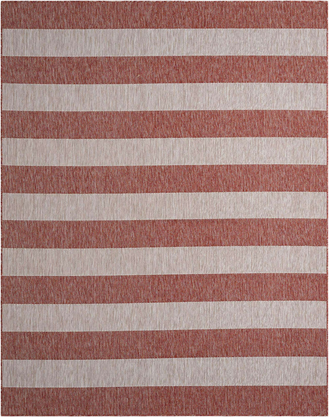 Rust Red 7' 10 x 10' Outdoor Striped Rectangle Area Rug Weather Resistant for Patio, Deck, Terrace, Balcony, Porch Geometric Pattern Waterproof Carpet for Sale at Rug Engine