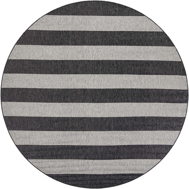 Charcoal Gray 10' x 10' Outdoor Striped Round Area Rug Weather Resistant for Patio, Deck, Terrace, Balcony, Porch Geometric Pattern Waterproof Carpet for Sale at Rug Engine