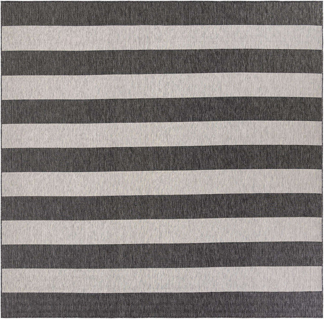 Charcoal Gray 10' x 10' Outdoor Striped Square Area Rug Weather Resistant for Patio, Deck, Terrace, Balcony, Porch Geometric Pattern Waterproof Carpet for Sale at Rug Engine