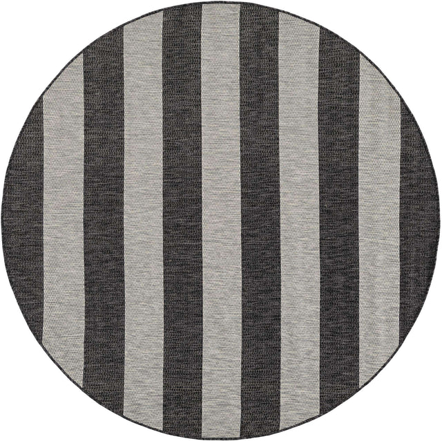 Charcoal Gray 6' 1 x 6' 1 Outdoor Striped Round Area Rug Weather Resistant for Patio, Deck, Terrace, Balcony, Porch Geometric Pattern Waterproof Carpet for Sale at Rug Engine