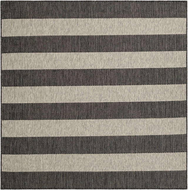 Charcoal Gray 6' 1 x 6' 1 Outdoor Striped Square Area Rug Weather Resistant for Patio, Deck, Terrace, Balcony, Porch Geometric Pattern Waterproof Carpet for Sale at Rug Engine