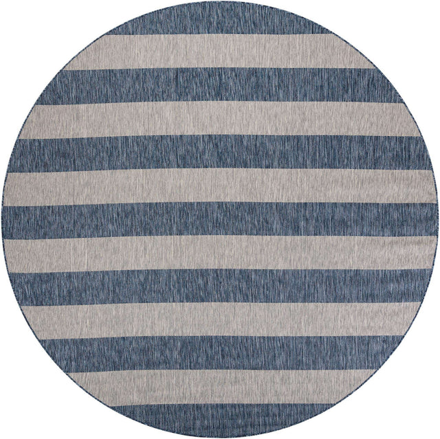 Blue 10' x 10' Outdoor Striped Round Area Rug Weather Resistant for Patio, Deck, Terrace, Balcony, Porch Geometric Pattern Waterproof Carpet for Sale at Rug Engine