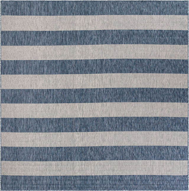 Blue 10' x 10' Outdoor Striped Square Area Rug Weather Resistant for Patio, Deck, Terrace, Balcony, Porch Geometric Pattern Waterproof Carpet for Sale at Rug Engine