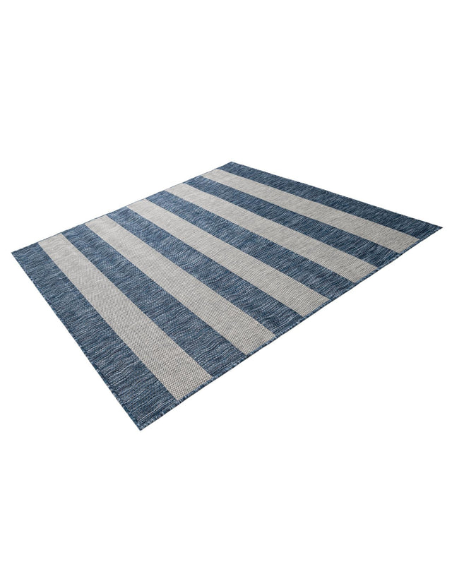 Blue 5' 3 x 5' 3 Outdoor Striped Square Area Rug Weather Resistant for Patio, Deck, Terrace, Balcony, Porch Geometric Pattern Waterproof Carpet for Sale at Rug Engine