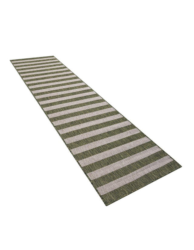 Green 2' 7 x 10' Outdoor Striped Runner Area Rug Weather Resistant for Patio, Deck, Terrace, Balcony, Porch