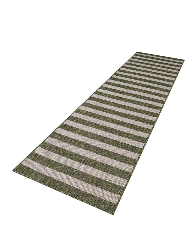 Green 2' 7 x 10' Outdoor Striped Runner Area Rug Weather Resistant for Patio, Deck, Terrace, Balcony, Porch