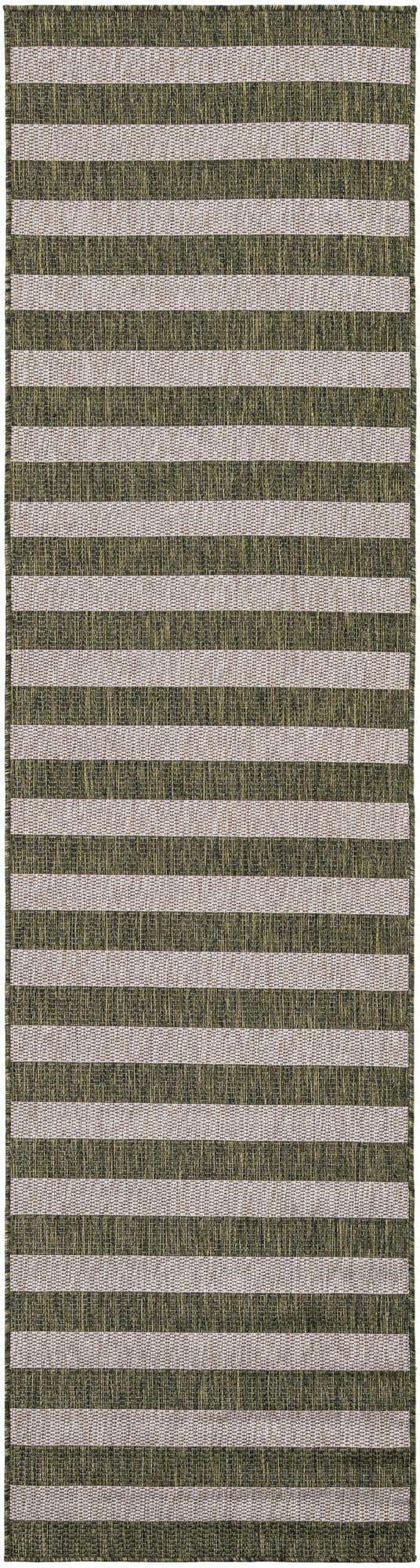 Green 2' 7 x 10' Outdoor Striped Runner Area Rug Weather Resistant for Patio, Deck, Terrace, Balcony, Porch