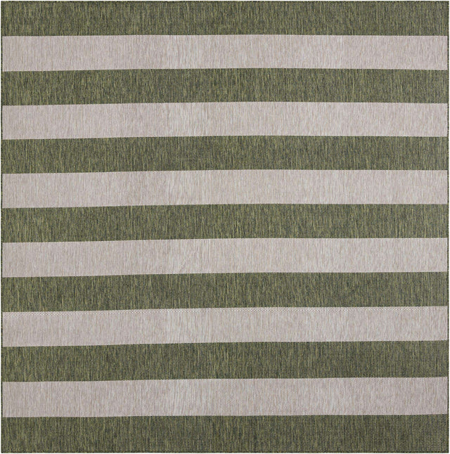 Green 10' x 10' Outdoor Striped Square Area Rug Weather Resistant for Patio, Deck, Terrace, Balcony, Porch Geometric Pattern Waterproof Carpet for Sale at Rug Engine