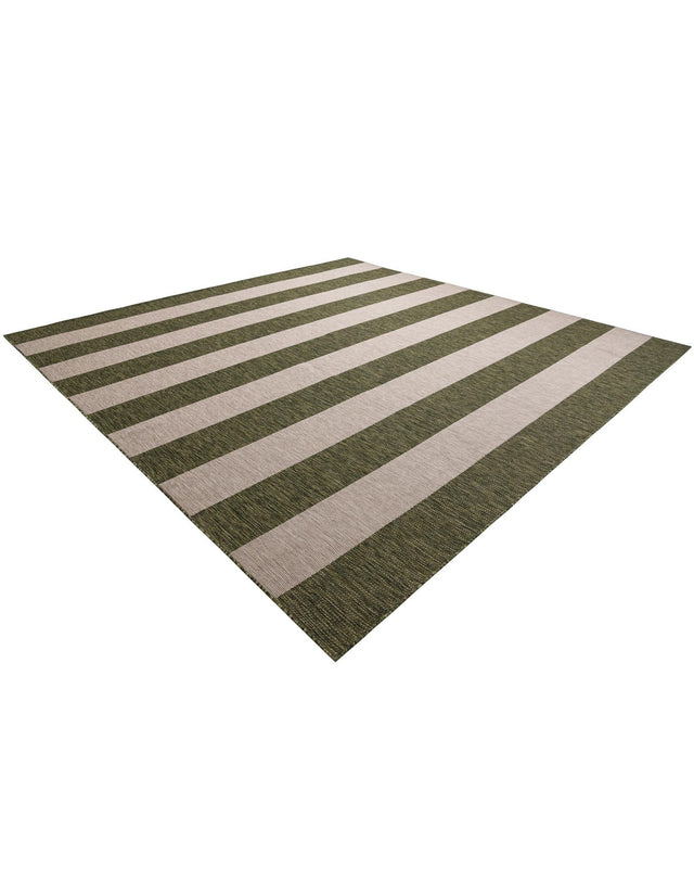Green 12' x 12' Outdoor Striped Square Area Rug Weather Resistant for Patio, Deck, Terrace, Balcony, Porch Geometric Pattern Waterproof Carpet for Sale at Rug Engine