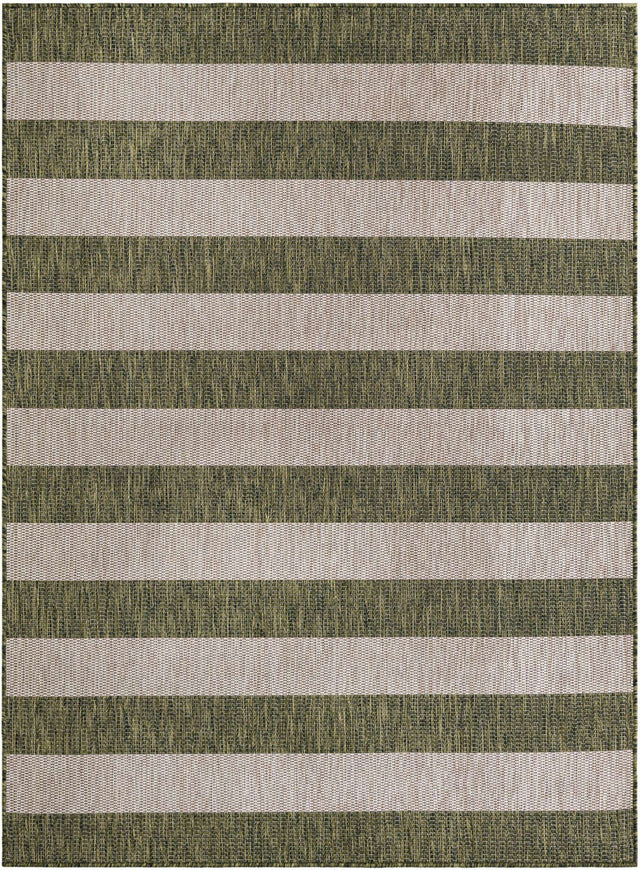 Green 5' 3 x 7' 1 Outdoor Striped Rectangle Area Rug Weather Resistant for Patio, Deck, Terrace, Balcony, Porch Geometric Pattern Waterproof Carpet for Sale at Rug Engine