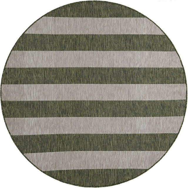 Green 6' 1 x 6' 1 Outdoor Striped Round Area Rug Weather Resistant for Patio, Deck, Terrace, Balcony, Porch Geometric Pattern Waterproof Carpet for Sale at Rug Engine