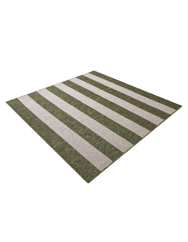 Green 6' 1 x 6' 1 Outdoor Striped Square Area Rug Weather Resistant for Patio, Deck, Terrace, Balcony, Porch Geometric Pattern Waterproof Carpet for Sale at Rug Engine