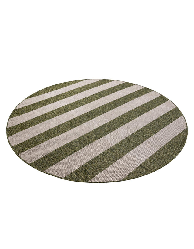 Green 7' 10 x 7' 10 Outdoor Striped Round Area Rug Weather Resistant for Patio, Deck, Terrace, Balcony, Porch Geometric Pattern Waterproof Carpet for Sale at Rug Engine