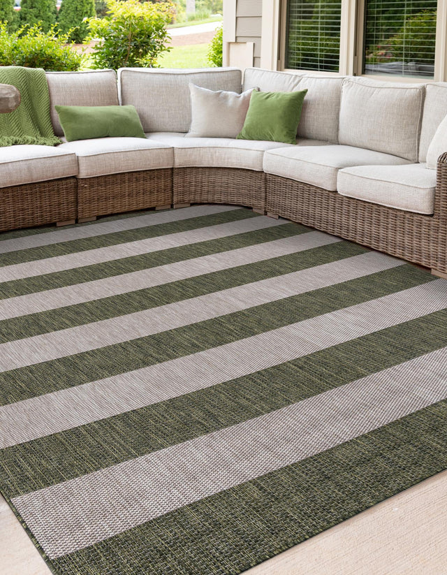 Green 7' 10 x 7' 10 Outdoor Striped Square Area Rug Weather Resistant for Patio, Deck, Terrace, Balcony, Porch Geometric Pattern Waterproof Carpet for Sale at Rug Engine