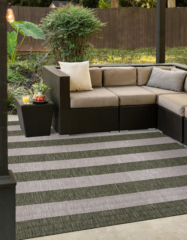 Green 7' 10 x 7' 10 Outdoor Striped Square Area Rug Weather Resistant for Patio, Deck, Terrace, Balcony, Porch Geometric Pattern Waterproof Carpet for Sale at Rug Engine