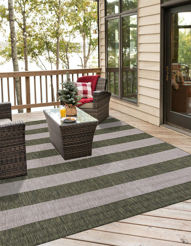 Green 7' 10 x 7' 10 Outdoor Striped Square Area Rug Weather Resistant for Patio, Deck, Terrace, Balcony, Porch Geometric Pattern Waterproof Carpet for Sale at Rug Engine
