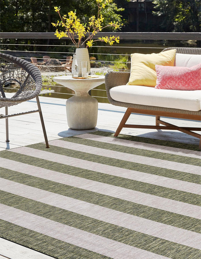 Green 7' 10 x 7' 10 Outdoor Striped Square Area Rug Weather Resistant for Patio, Deck, Terrace, Balcony, Porch Geometric Pattern Waterproof Carpet for Sale at Rug Engine